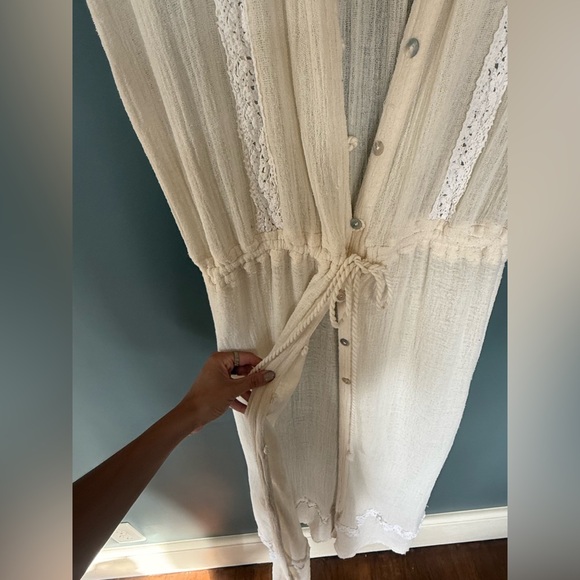 RARE Jens Pirate Booty + Free People lace inroads maxi button down dress sz M/L - Picture 10 of 15